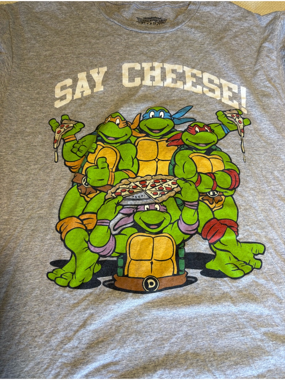 Teenage Mutant Ninja Turtles Tshirt Large Grey Say Cheese Graphic 90s Nostalgia